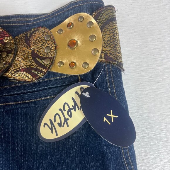 Zoey Beth Denim Skirt Gold Belt Womens 1X Blue New - Picture 10 of 10